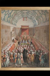 Ansicht des House of Lords, graviert von Benjamin Cole, ca. 1755 (handkolorierte Gravur)