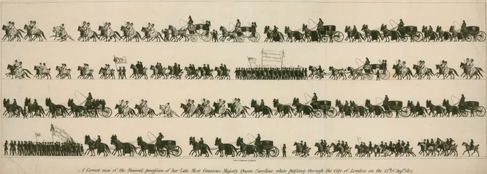 Korrekte Ansicht des Trauerzugs Ihrer verstorbenen Majestät Königin Caroline, als sie am 14. August 1821 durch die Stadt London zog