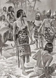 Ein Treffen zwischen den tyrischen Gründern von Karthago und libyschen Häuptlingen, aus Hutchinsons Geschichte der Nationen, veröffentlicht 1915