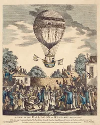 Ansicht des Ballons von Herrn Sadler und Kapitän Paget der Royal Navy, aufsteigend aus den Gärten der Mermaid Tavern in Hackney am Montag, 12. August