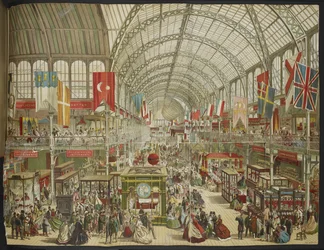 Add. 35255, Die Große Ausstellung im Kristallpalast mit den Flaggen verschiedener Nationen