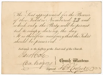 Eintrittskarte zur St. Margarets Vestry Gallery, zur Krönung von Königin Victoria, 28. Juni 1838, Rückseite