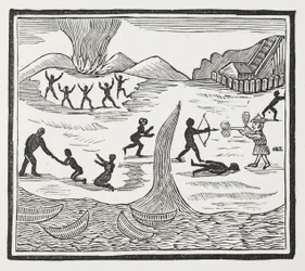 Ankunft von Freitag, Illustration aus Chap-books des achtzehnten Jahrhunderts von John Ashton, veröffentlicht 1882