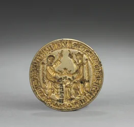 Mandelförmiges Siegel: Krönung der Jungfrau Maria mit einem knienden Mönch, 1300-1400