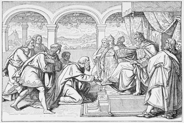 Botschafter von Haroun al Raschid (ca. 766-809) vor Karl dem Großen (768-814), aus Die Geschichte Frankreichs, von Emile de Bonnechose, veröffentlicht von Ward, Lock und Co, London