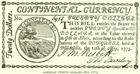 Amerikanischer Zwanzig-Dollar-Schein (1775)