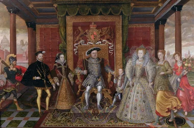 Eine Allegorie der Tudor-Nachfolge: Die Familie Heinrichs VIII., um 1589-95