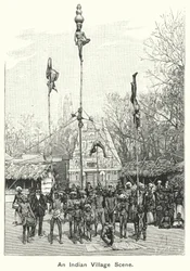 Eine indische Dorfszene (Gravur)