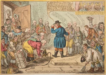 Ein alter englischer Gentleman, belästigt von Dienern, die Stellen suchen