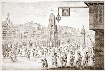Alte Ansicht von Cheapside, aus La Serres Entree de la Revne Mere du Roy, zeigt die Prozession von Maria von Medici