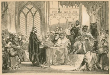 Andrew Melville vor dem König und dem Geheimrat