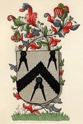 Wappen der Carpenters Company of London, 6. Edward IV, 1466, aus The History of Freemasonry, Band II, veröffentlicht von Thomas C. Jack, London, 1883