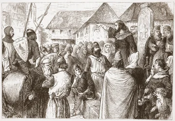 Arnold von Brescia predigt, Illustration aus Die Geschichte des Protestantismus von James Aitken Wylie, veröffentlicht 1878