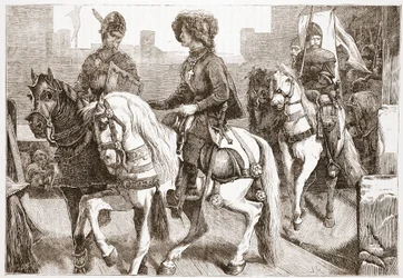 Ankunft der Hussiten-Abgeordneten in Basel, Illustration aus Die Geschichte des Protestantismus von James Aitken Wylie, veröffentlicht 1878