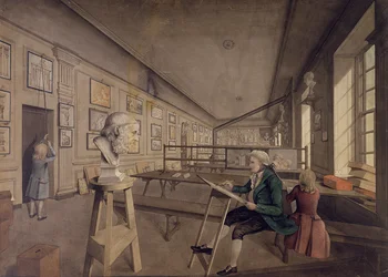 Künstler kopiert eine Büste in der Royal Academy of Arts im Somerset House, ca. 1780