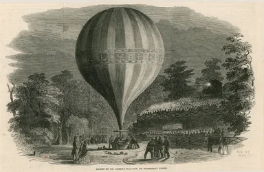 Aufstieg des Ballons von Mr. Green am Mittwochabend; Vauxhall Gardens, London