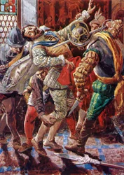 Ermordung von Heinrich I., Herzog von Guise, durch die Leibwache von König Heinrich III.