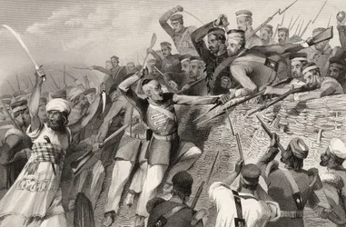 Angriff der Meuterer auf die Redan-Batterie in Luknow, 30. Juli 1857, aus 