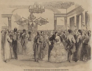 Ball in Singapur, zur Feier des Jahrestages der Siedlung (Gravur)