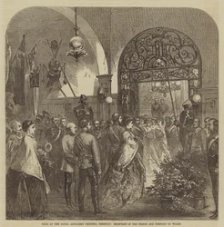 Ball auf dem Gelände der Royal Artillery, Finsbury, Empfang des Prinzen und der Prinzessin von Wales (Gravur)