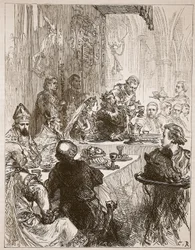 Bankett bei der Hochzeit von Heinrich und Eleonore von Provence, Illustration aus Cassells Illustrierter Geschichte Englands