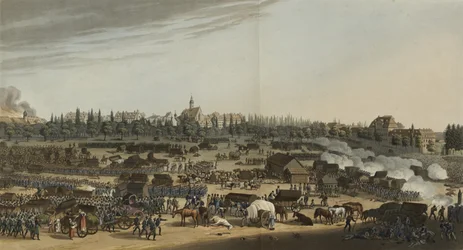 Schlacht von Leipzig, 16.-19. Oktober 1813, aus Ein illustriertes Verzeichnis wichtiger Ereignisse in den Annalen Europas in den Jahren 1812, 1813, 1814 & 1815, 1815 (Farb-Aquatinta)