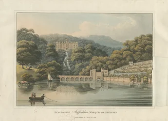 Beaudesert Halle und Park: Farbige Aquatinta, 1816