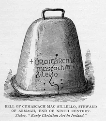Glocke von Cumascach Mac Aillelo, Verwalter von Armagh, Ende des neunten Jahrhunderts, Illustration aus Short History of the English People von J. R. Green, veröffentlicht 1892