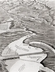 Vogelperspektive von Mesopotamien mit William Willcocks vorgeschlagenem Bewässerungsplan, aus Hutchinson