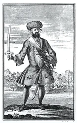 Blackbeard der Pirat, aus Eine allgemeine Geschichte der Raubüberfälle und Morde der berüchtigtsten Piraten von Kapitän Charles Johnson, veröffentlicht 1724