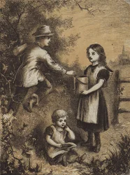 Brombeeren pflücken (farbige Gravur)