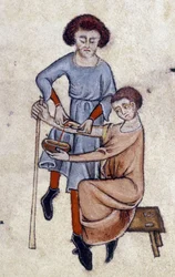 Aderlass, aus dem Luttrell-Psalter, ca. 1325-35 (Pergament)