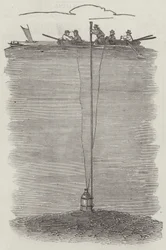 Sprengung der Betonscholle in der Themse (Gravur)