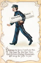 Junge liefert Weihnachtszeitung aus, Weihnachtskarte