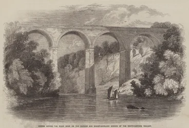 Brücke über den Fluss Wear an der Durham und Bishop-Auckland Zweigstelle der Nordöstlichen Eisenbahn (Gravur)