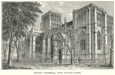 Bristol Kathedrale, vom College Green (Gravur)