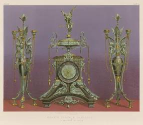 Bronzeuhr und Kandelaber von M. Marchand aus Paris