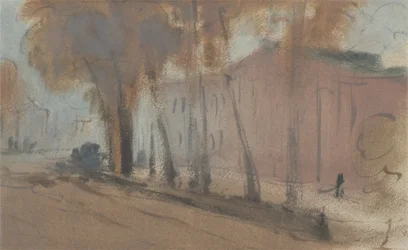 Gebäude mit Bäumen (Studie für Chelsea Embankment), zuvor J.M.W. Turner (1775-1851) und auch Peter de Wint (1784-1849) zugeschrieben, 1825-27