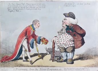 Karikatur, die Napoleon zur Zeit der Proklamation Napoleons zum Kaiser am 18. Mai 1804 verspottet, 9. Juli 1804
