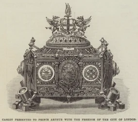 Schmuckkästchen, Prinz Arthur mit der Freiheit der Stadt London überreicht (Gravur)