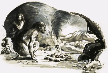 Höhlenmensch beim Kochen