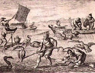 Chinesische Fischer, die Kormorane zum Fischfang verwenden, Illustration aus einer Beschreibung von Botschaften nach China