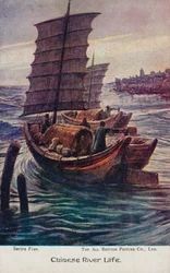 Chinesisches Flussleben (Farblithografie)