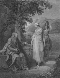 Christus und die Frau von Samaria, Johannes 4, Vers 5-27 (Gravur)