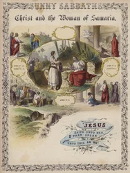 Christus und die Frau von Samaria (farbige Gravur)