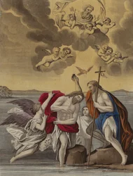 Christus getauft (Farblithografie)