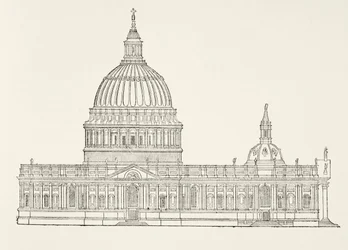 Christopher Wrens erster Entwurf für die neue St. Pauls Kathedrale nach dem Großen Brand von London, aus The National and Domestic History of England von William Hickman Smith Aubrey (1858-1916), veröffentlicht in London