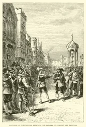 Zusammenstoß in Westminster zwischen den Soldaten von Lambert und Haselrig