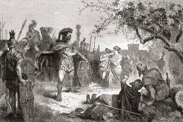 Coriolanus kehrt nach seinem Exil als Feind nach Rom zurück, aus Ward und Locks Illustrierter Geschichte der Welt, veröffentlicht um 1882