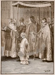 Krönung Richards in der Westminster Abbey: die Prozession durch das Kirchenschiff, Illustration aus Cassells illustrierter Geschichte Englands